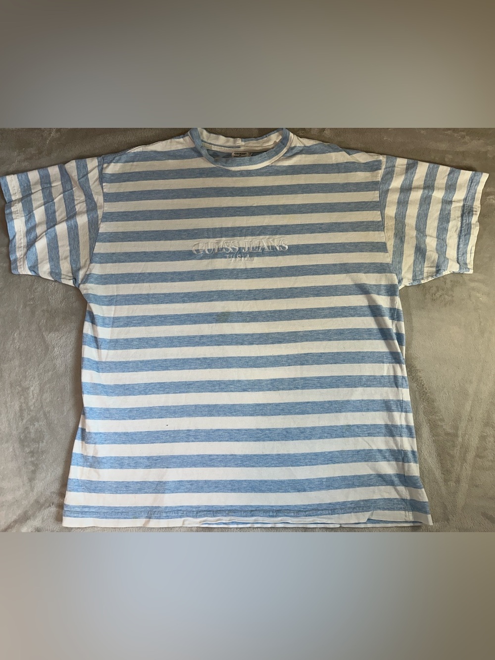 Guess Vintage Y2K  Blue & White Striped Short Sleeve Tee